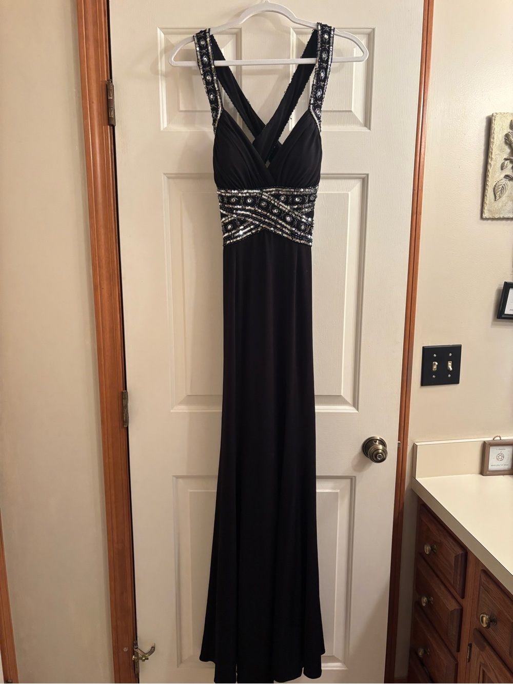 Adrianna Papell Black Maxi Gown with Silver Beading